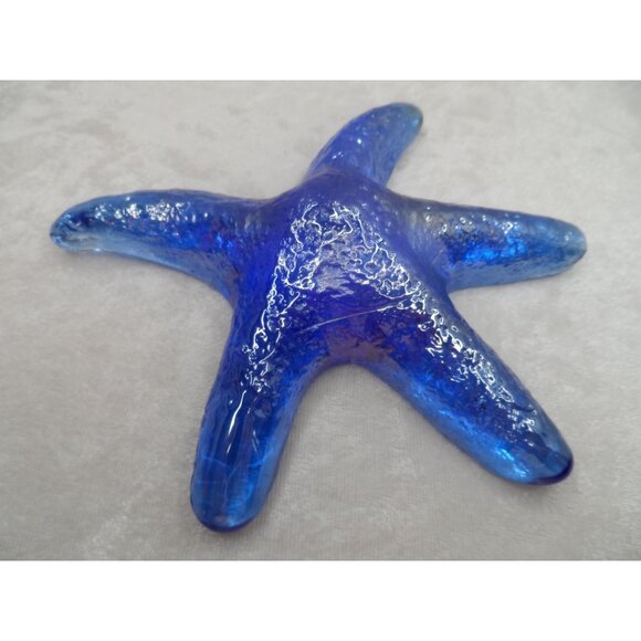 Iridescent Blue Glass Starfish with Small Blue Glass Starfish Set of 2 Coastal - Picture 2 of 7
